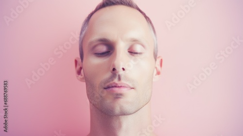 Photo of a peaceful man in front of pink background