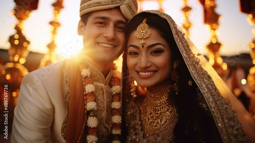 A couple getting married in traditional wedding attire