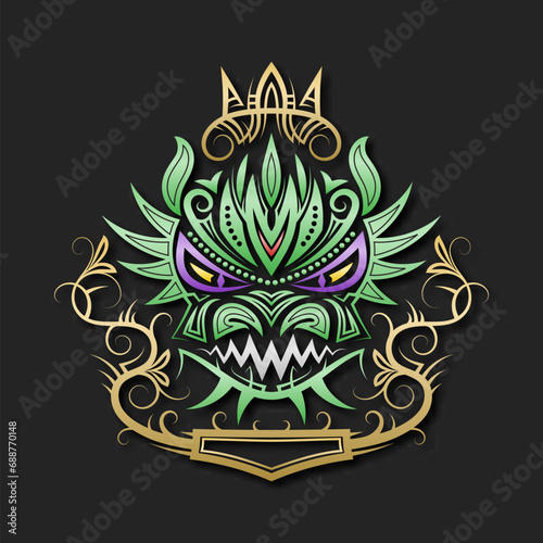 Green dragon vintage emblem. Cute Chinese symbol of 2024 Year for greeting card design.