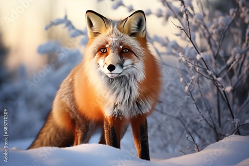 Hyperrealistic photo of Winter Wildlife. Award winning photohraphy, evening, snow, crisp © MaxSimplify