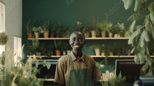 Generative AI portrait of a cheerful small business african owner photo