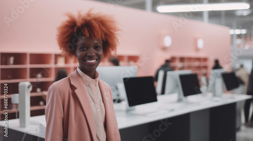 Confident small business owner in her modern shop photo