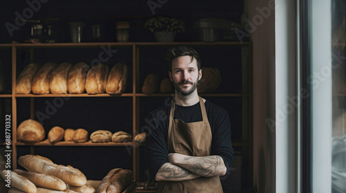 Generative AI portrait of a small business owner at a bakery photo