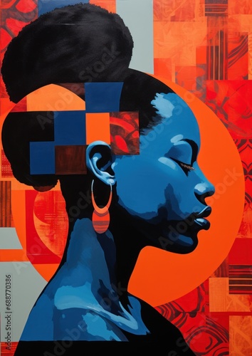 Abstract African Woman Wall Art poster in style of abstract art, Happy Affrica Day Portrait photo