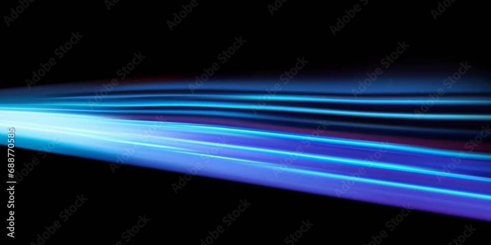 Glowing speed stripes. Traces of movement of a car. Night city lighting with long exposure. Abstract vector illustration isolated on black background. Glowing speed stripes. Traces of movement of a car. Night city lighting with long exposure. Abstract vector illustration isolated on black background.
