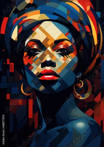 Abstract African Woman Wall Art poster in style of abstract art, Happy Affrica Day Portrait photo