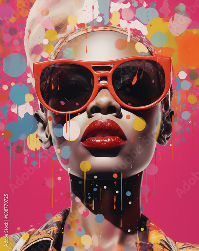 Stylish AI-Generated Portrait of black woman with Colorful Paint Splashes photo