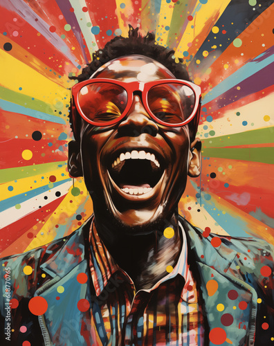 Generative AI image of a Joyful black man with Colorful Background photo