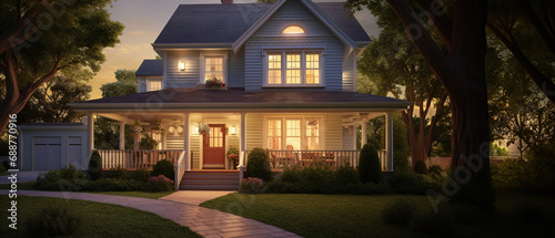 Obraz na płótnie beautiful classic american house in the garden at night w salonie