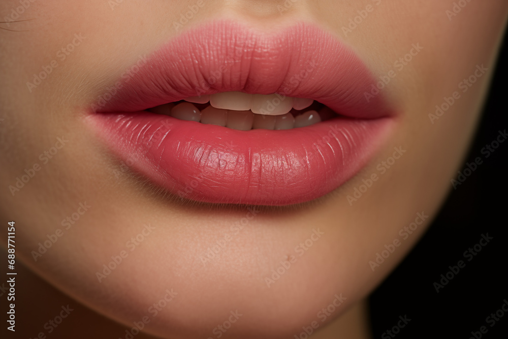 Matte mauve lipstick on natural lips, close-up. Modern and trendy makeup look. High-resolution image suitable for poster, banner, or design. Female beauty and elegance Matte mauve lipstick on natural lips, close-up. Modern and trendy makeup look. High-resolution image suitable for poster, banner, or design. Female beauty and elegance