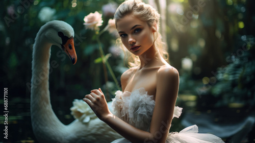 Fototapeta Naklejka Na Ścianę i Meble -  A ballerina posing with swans
