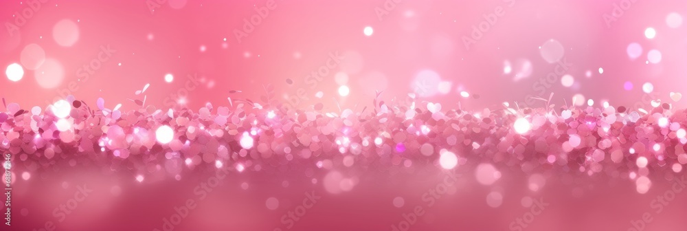 Blurred pink background with confetti and sparkles, bright colorful background, banner Blurred pink background with confetti and sparkles, bright colorful background, banner