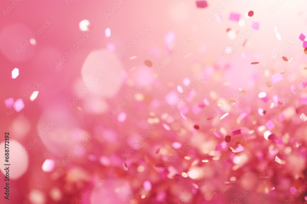 Blurred pink background with confetti and sparkles, bright colorful background