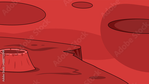 Abstract space landscape. Colorful space background with surface of red planet Mars and copy space. Celestial body in galaxy or universe. Design element for game GUI. Cartoon flat vector illustration