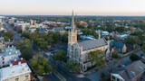 Aerial view of a church on Market Street in downtown Wilmington, NC.