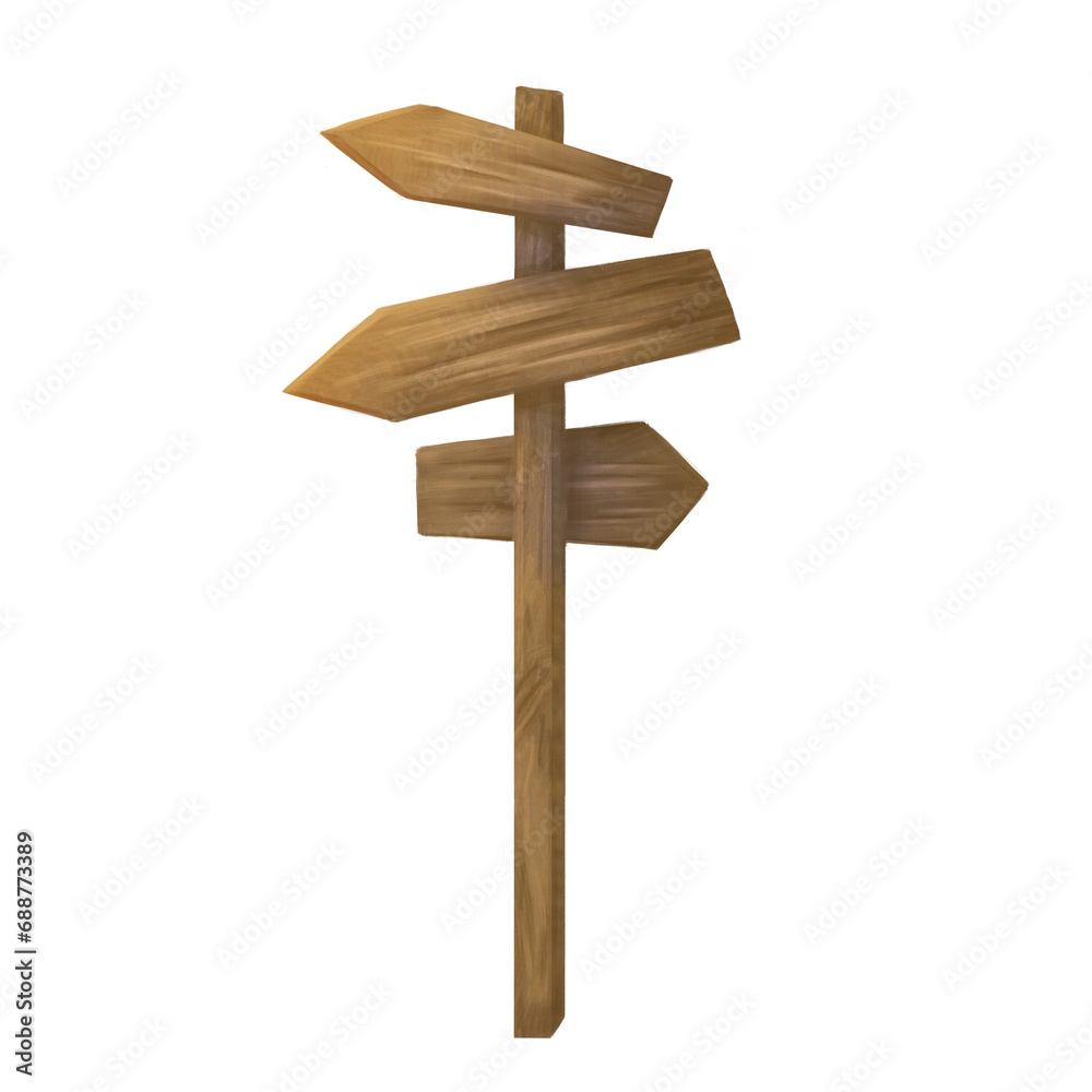 An index post made of wood with directional arrows. A billboard for announcements, addresses, and directions. Signage for campgrounds, nature parks, forests, and hiking trails. Isolated illustration An index post made of wood with directional arrows. A billboard for announcements, addresses, and directions. Signage for campgrounds, nature parks, forests, and hiking trails. Isolated illustration