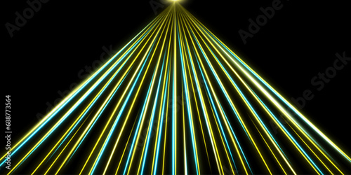 Glowing speed stripes. Traces of movement of a car. Night city lighting with long exposure. Abstract vector illustration isolated on black background.