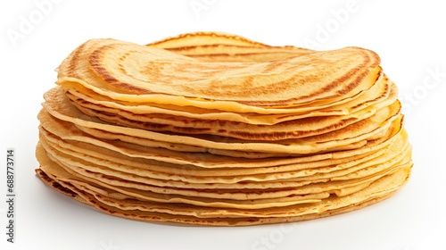 Stacked thin crepes, isolated on plain white background.