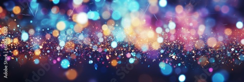 Blurred vibrant background with confetti and sparkles, bright colorful background, banner