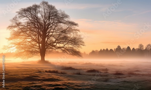 Sunrise over meadow with blooming crocuses in spring © TheoTheWizard