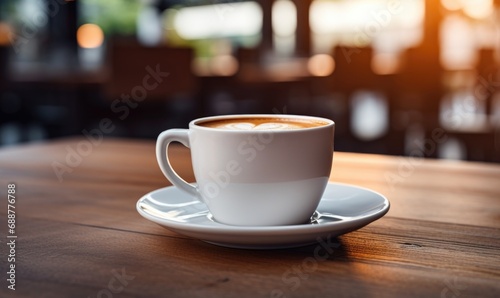 Wallpaper Mural A cup of coffee with latte art on a saucer surrounded by warm light that invokes a cozy morning atmosphere Torontodigital.ca