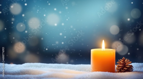 christmas background winter candle in snow background,