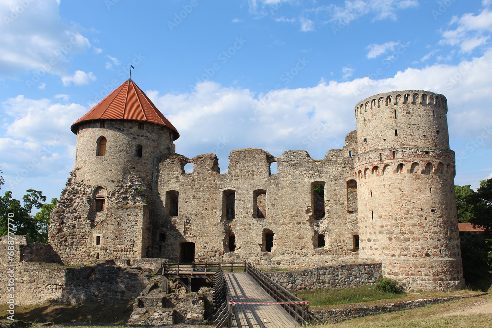Cesis castle in Latvia on a sunny summer day