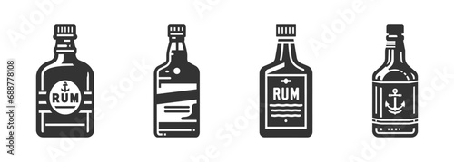 Rum bottle icon set. Vector illustration