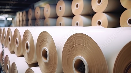 rolls of processed paper in production, expressing the efficiency and environmental value of secondary paper processing photo