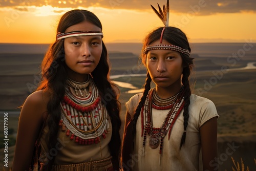Native American Girls In Traditional Clothing - AI Generated Digital Art photo