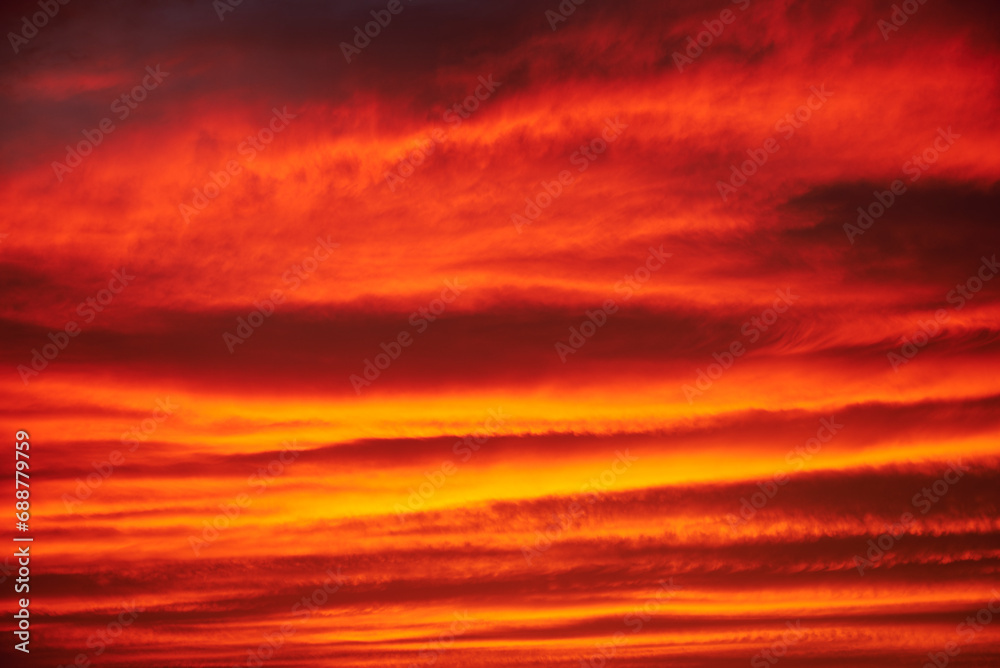 A sunset heaven, orange sky. Sun Rays