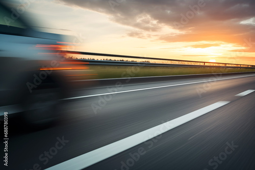 car driving fast on highway. Motion blur effect. Generative ai 