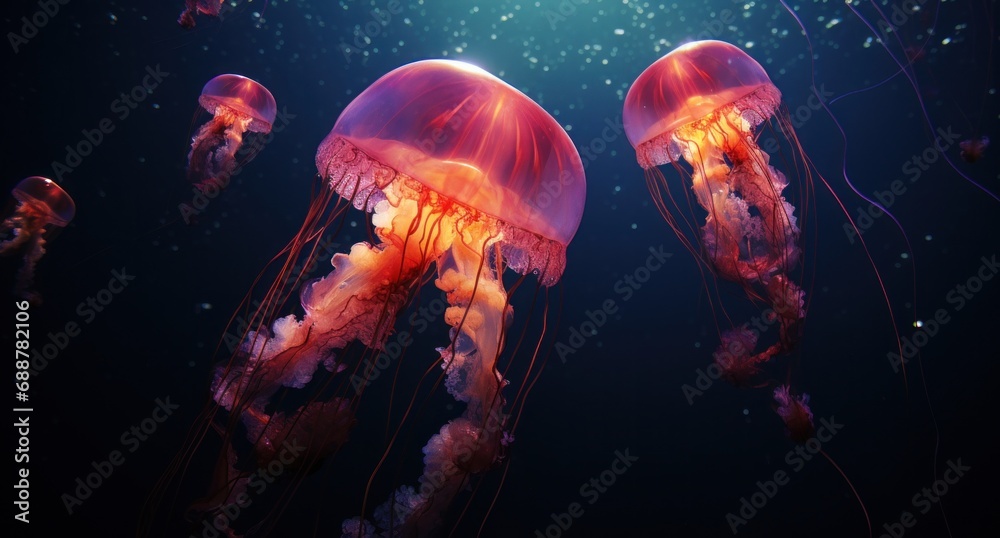 floating in the sea with jellyfish, floating in the sea with jellyfish,