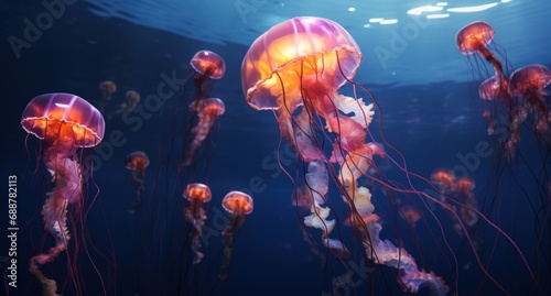 floating in the sea with jellyfish, © ArtCookStudio