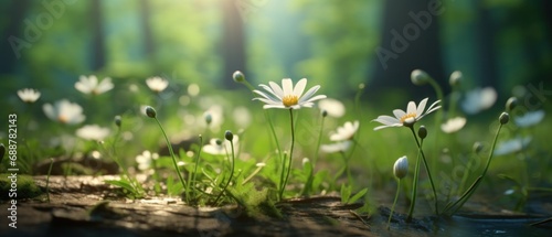 flower in forest with clear sunlight in spring,