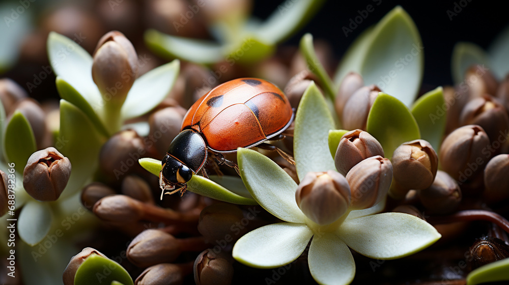 Ladybug Haven Macro shots of ladybugs exploring newly sprouted leaves