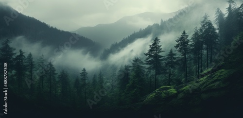 fog covers a mountain in a forest 