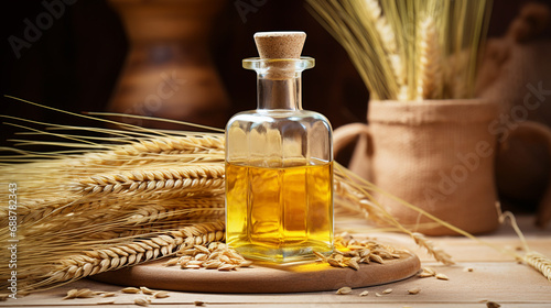 bottle, jar with wheat essential oil extract