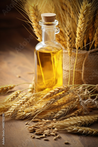 bottle, jar with wheat essential oil extract