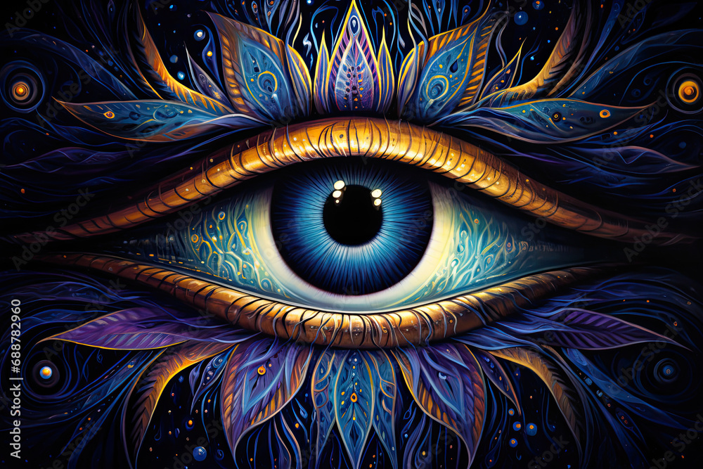 An image of the ethereal and mystical depiction of an eye - obrazy, fototapety, plakaty 