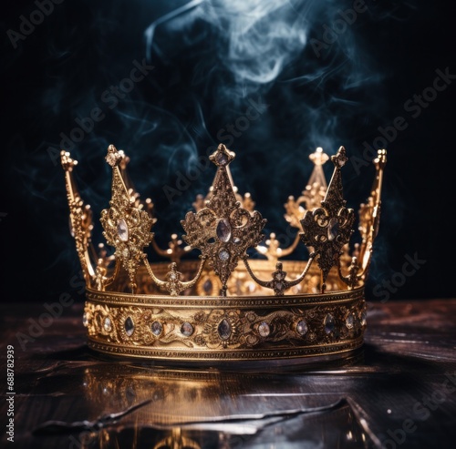 gold crown with golden glitter, on black background,