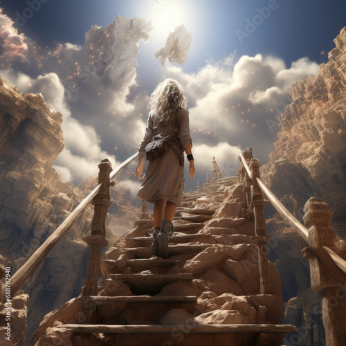 Elderly woman entering the gates of heaven