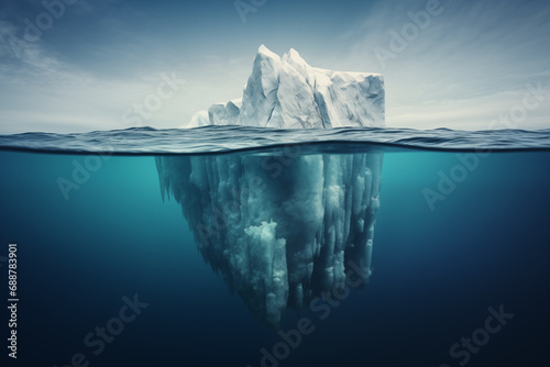 Iceberg Above and Below Water. Generative AI photo