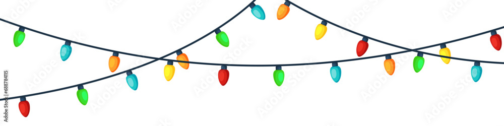 Lights string banner. Illuminated decoration. Vector illustration.