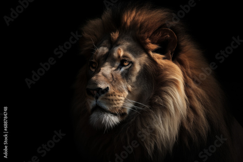 Majestic Monarch  Male Lion s Regal Portrait Against the Night