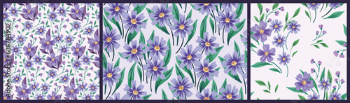 Wallpaper Mural Seamless floral pattern, abstract ditsy print with spring watercolor botany. Collection of delicate botanical design: hand drawn wild plants, small blue flowers, leaves on a white surface. Vector. Torontodigital.ca