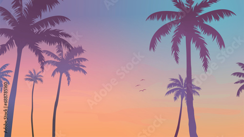 Concept 6 sunset with the palms tree on colourful background. Vector illustration  © meddesigner
