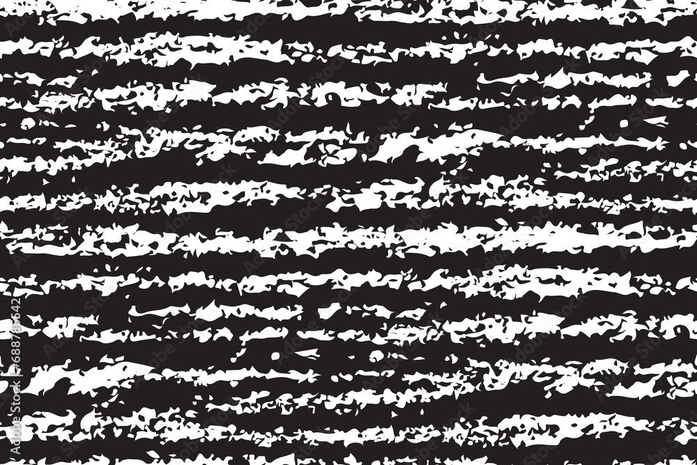 Seamless pattern, repeat texture in black and white. Abstract background in grunge style. Black broken stripes, brush strokes on a white surface. Paint print reminiscent of wood texture. Vector.