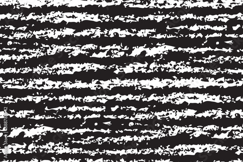 Seamless pattern, repeat texture in black and white. Abstract background in grunge style. Black broken stripes, brush strokes on a white surface. Paint print reminiscent of wood texture. Vector.