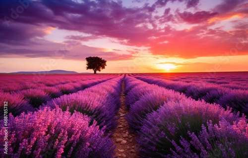 new lavender field at sunset